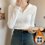 This Year's Popular Maillard Winter Zipper Half-Collared Velvet Thick Long-Sleeved T-Shirt T-Shirt Women's Top