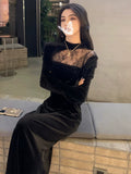 Birthday Dress Dress Banquet Femininity Lace Dress Rich Man With Black Velvet Dress Autumn And Winter