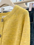 High-Grade Soft-Creative Yellow Knitted Cardigan Coat Women's Spring And Autumn Loose Short Small Lazy Long-Sleeved Sweater