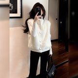 Soft Glutinous Gentle Wind Simple Casual Languid Lazy Feeling White Vest Woman 2025 Winter Collar Plush Sweater Open Shirt