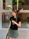Korean Bow Design Shoulder-Necked Short-Sleeved T-Shirt Women 2026 Spring And Summer New Slimming Casual Top