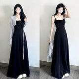 French Black Sling Dress Women's Summer Small Seaside Holiday Temperament Slim Dress
