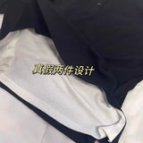 Small Buckle Fake Two T-Shirt Women's Long Sleeve Early Autumn Design Sense Of Small Bumpy Loose Top Inside The Bottom Shirt