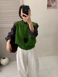 Ankola Red Folded Knitted Sweater Vest Vest For Women's Autumn And Winter Outside The Shoulder Loose Short Horse Clip Small Vest
