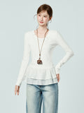 Design Feel White Collar Lace Under The Long-Sleeved T-Shirt Winter New Bottoming Shirt To Put On The Body Of Women's Clothing