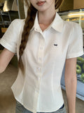 Korean Sweet Embroidered Bow Polo Shirt Short-Sleeved T-Shirt For Women's Summer Super-Look Unique Waist Top