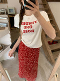 Korean White T-Shirt Women's New Summer Round Collar Front Shoulder Letter Printing Design Feel Loose With Short-Sleeved Top