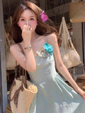 French Blue Sling Dress Women's Summer High-End Feel Super Good-Looking Pamine Beauty Beach Beach Dress