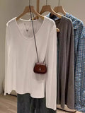 White Shoulder U Collar Long-Sleeved T-Shirt Women In The Early Autumn To Take A Loose Lazy Wind Feel To Wear A Bottom Shirt