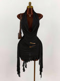 New Fashion Solid Temperament Niche Hanging Back Sex Dress Irregular Dress