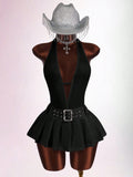 New Fashion Solid Color Body Sexy Waist Hanging Back Deep V Folded Short Dress Dress Dress Woman