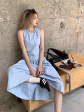 Designing Blue Vest Dress Women's Summer Casual Temperament To Show Thin Sleeveless Large Swing Long Skirt
