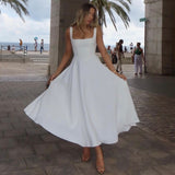 2025 Spring Summer New Women's Temperament Pure Color Collar Sleeveless Belt Sling Dress Women