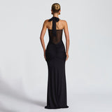 2025 New Hanging Neck Tie Mesh Splicing Ribbon Dress Dress Dress