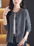 Spring And Autumn New 2025 Knitted Cardigan Women's Short Loose Ocean Collar Blouse Sweater Coat High-End Color Buckle