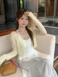 French Temperament White Thin Wooden Ear With Long Sleeve Sunscreen Shirt Cardigan Girl Summer With Slings Small Top