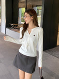 Korean Gray Half-Necked Jabbing Jasmine Embroidered Long-Sleeved Knitted Bottom Shirt In Autumn New Design Top Lady