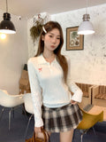 Korean Embroidery POLO Collar Design Long-Sleeved Knitted Shirt Women 2026 Early Autumn New Body Bottoming On The Top Of The Top