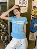 2025 Korean Bow Lace Embroidery Round Collar Short-Sleeved T-Shirt For Summer New Body Shoulder Short Blouse