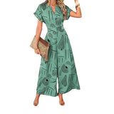 Dili 2025 Spring And Summer Printing Leisure Holiday Bream Short Sleeves Wide Legs Long Pants Women's Clothing