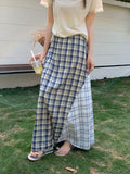 Blue Lattice Half-Dress Woman 2026 Spring And Summer Set Design Bump Color Splicing High Waist Hanging Feeling A Word Long Skirt