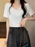 Pure U-Necked White Short-Sleeved T-Shirt Women's Summer 2025 New Design Feel Korean Version Of Loose Solid Color Top
