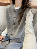 Simple Atmosphere~Retro Spring And Autumn Knitted Vest Women Folded Round-Neck Cardigan Sweater Shoulder Sleeveless Top Tide