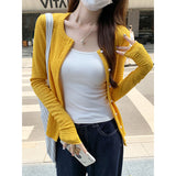 Sweet Babes Yellow Round-Neck Knitted Cardigan Women's Early Autumn Thin Wooden Ear Design Temperamental Coat Beautiful Top