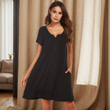 Women's Pyjamas Short-Sleeved Pocket Modal T-Button Home Clothes Women