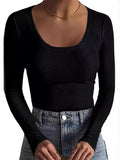 2025 New Women's T-Shirt Basic Thread Round Neck Long Sleeve Sexy Bodyd Woman Top T