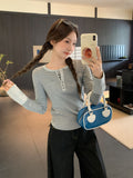 Half-Necked Bumpy Stripe Spliced Long-Sleeved T-Shirt Top Women 2026 Autumn New Design Sense Inside The Bottom Shirt