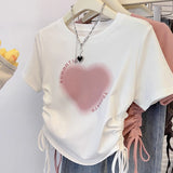 Pure Cotton Pink Shoulder Short-Sleeved T-Shirt Girls Summer New Repair Body Lirts With Thin Skinny Small Man's Short Top