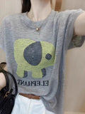 This Year's Popular Summer Thin Letter Small Elephant Short-Sleeved Ice Knitted Shirt Women Reduce The Age Of Loose Round Collar Blouse T-Shirt