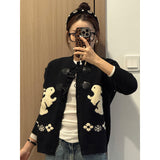 Sweet Cute Rabbit Round-Neck Sweater Girl Spring And Autumn New Lazy Wind Loose Horn Buckle Buckle Shirt Top Winter
