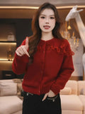 Lace Splicing Unique Super-Looking Sweater Autumn 2025 New Women's Design Sense Niche Knitted Cardigan Top