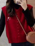 European Goods High-End New Year Red Knitted Vest Vest 2025 Winter Angola Red Folded Horse Clip Top Woman