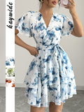 Dili Leisure Vacation Printed Short Sleeve Cake Dress Dress Women's Dress 2025 Spring/Summer