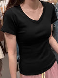 Pure Hottie V-Neck Short-Sleeved T-Shirt Girl 2025 Summer New Design Sense Niche Waist Thin Cloth Tide