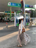 Summer New Korean Tulle Dress Irregular Long Long-Term Half-Tight Waist Print Lattice Half-Dress
