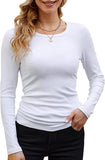 2025 Women's Women's Ribs Cotton Fabric Basic Round Neck Solid Color Long-Sleeved T-Shirt Repair