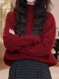 Red White Half-Neck Long-Sleeved Knitted Sweater In The Sweater Winter Girl's New Burst Thin Bottom Shirt Top