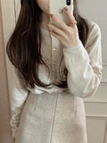 Pink Knitted Cardigan Girl Spring And Autumn Gentle Wind Raccoon Velvet High-End Short Sweater Coat Small Mantle