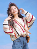 Colored Striped Sweater Women's Autumn And Winter New External Wearing Loose Lazy Hooves Crochet Coat Tide