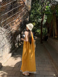 Lazy Slack Feeling Yellow Thaisu Slings White Dress Seaside Temperament Long Dress Beautiful Beach Dress Summer