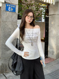 White Collar Twill Letter Print Long-Sleeved T-Shirt Autumn New Bottoming Shirt Inside The Atmosphere Of The Woman