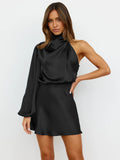 Autumn/Winter 2025 New Explosive Women's Evening Dress Dress High-End Feeld With Long-Sleeved One-Shoulder Temperament Elegant Dress