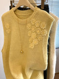 Special Counter Withdraws The Big-Name Shearing Women's Three-Dimensional Flowers Round Knitted Vest In Autumn High-End Feeling Wear Vest