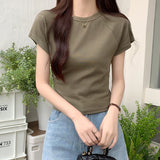 Purple Retro Small Flying Sleeves Short-Sleeved T-Shirt For Girls Summer High-Rise Slimmed-In Hot Girls Short French Top