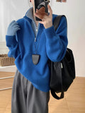Klein Blue Fake Two Half Zipper Tie Sweater Women Autumn And Winter Design Unique To The Knitted Shirt Top