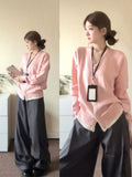 Korean Gentle Wind Pink Fake Two Knitted Cardigan Women Early Autumn Loose Soft Chic Super Good-Looking Sweater Coat